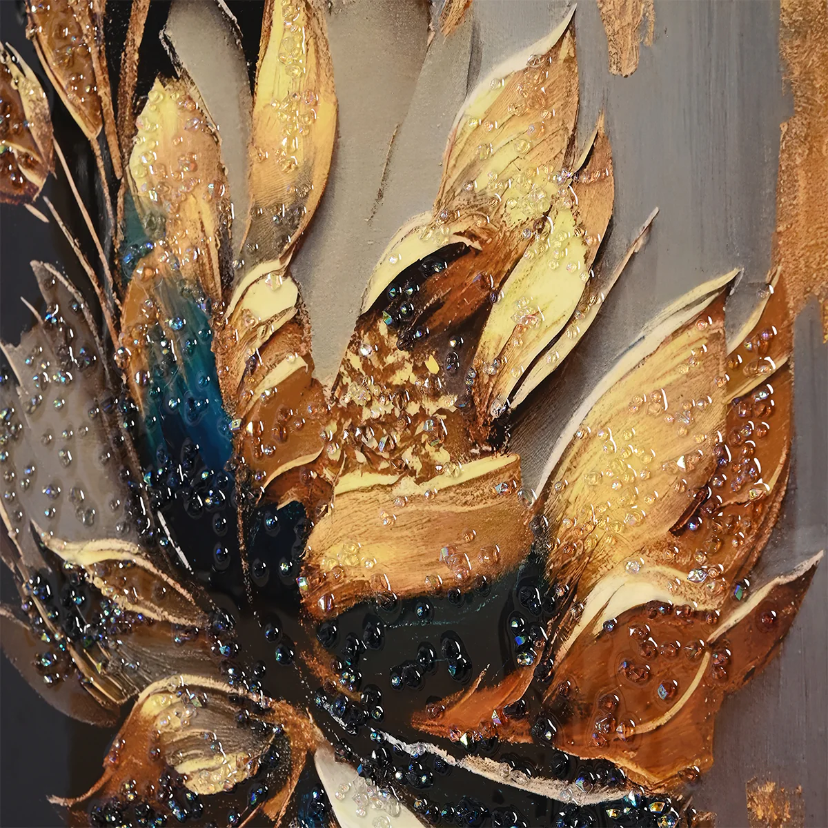 Golden Petals Flower framed Crystal Glass Painting - Image 4