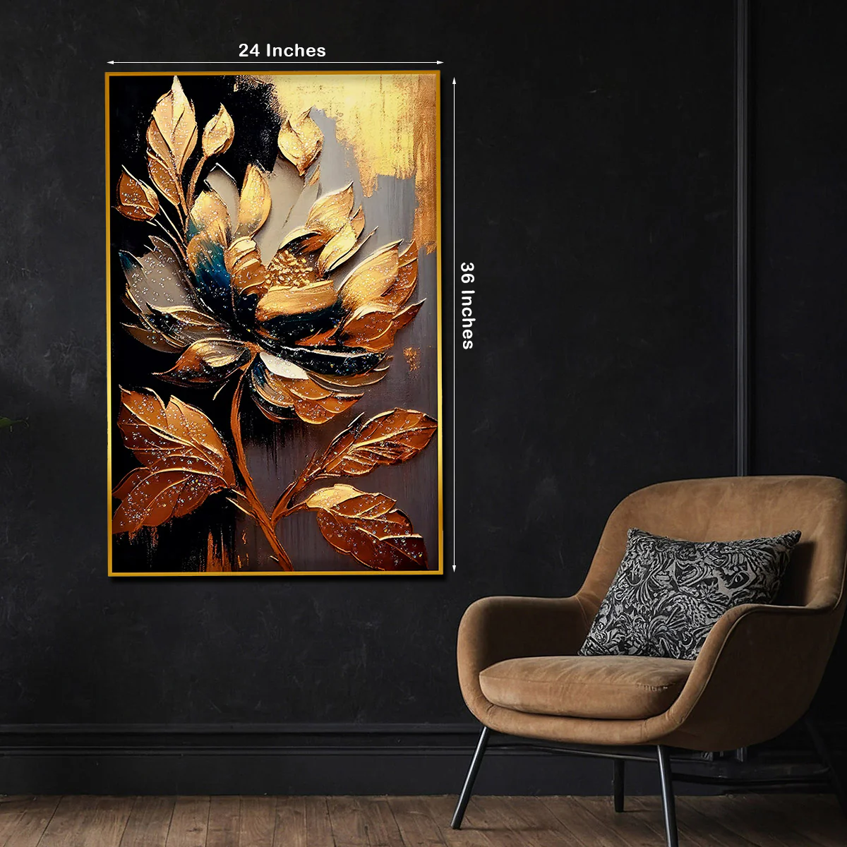 Golden Petals Flower framed Crystal Glass Painting - Image 5