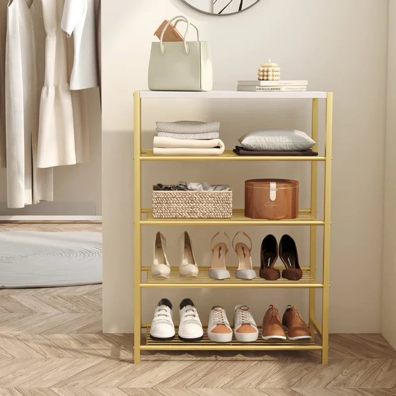 Golden Shoe Shelf with Open Design & Sleek Modern Look - Image 3