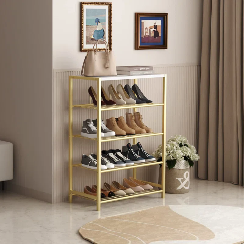 Golden Shoe Shelf with Open Design & Sleek Modern Look - Image 4