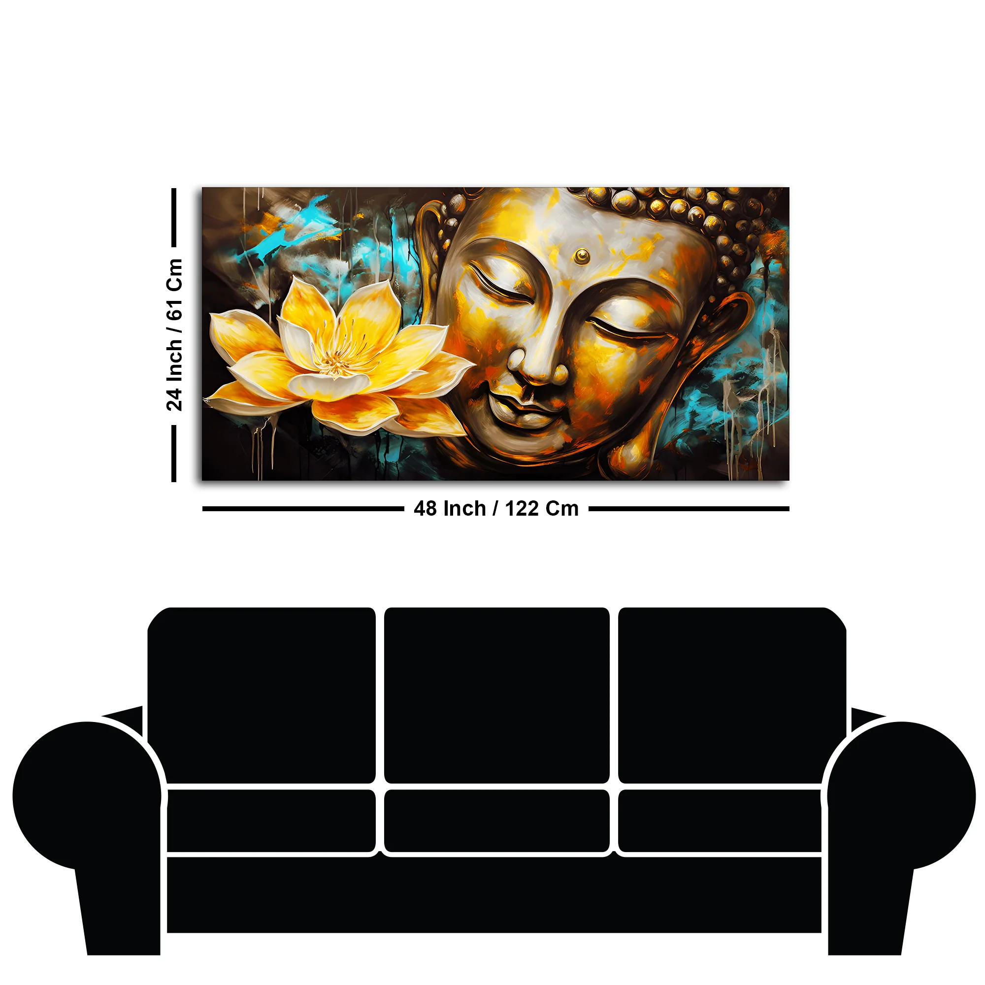 Golden Statue of Buddha with Lotus Flowers Canvas Wall Painting - Image 7