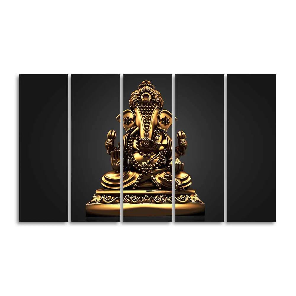 Golden Statue of Lord Ganesha Wall Painting of Five Pieces - Image 4