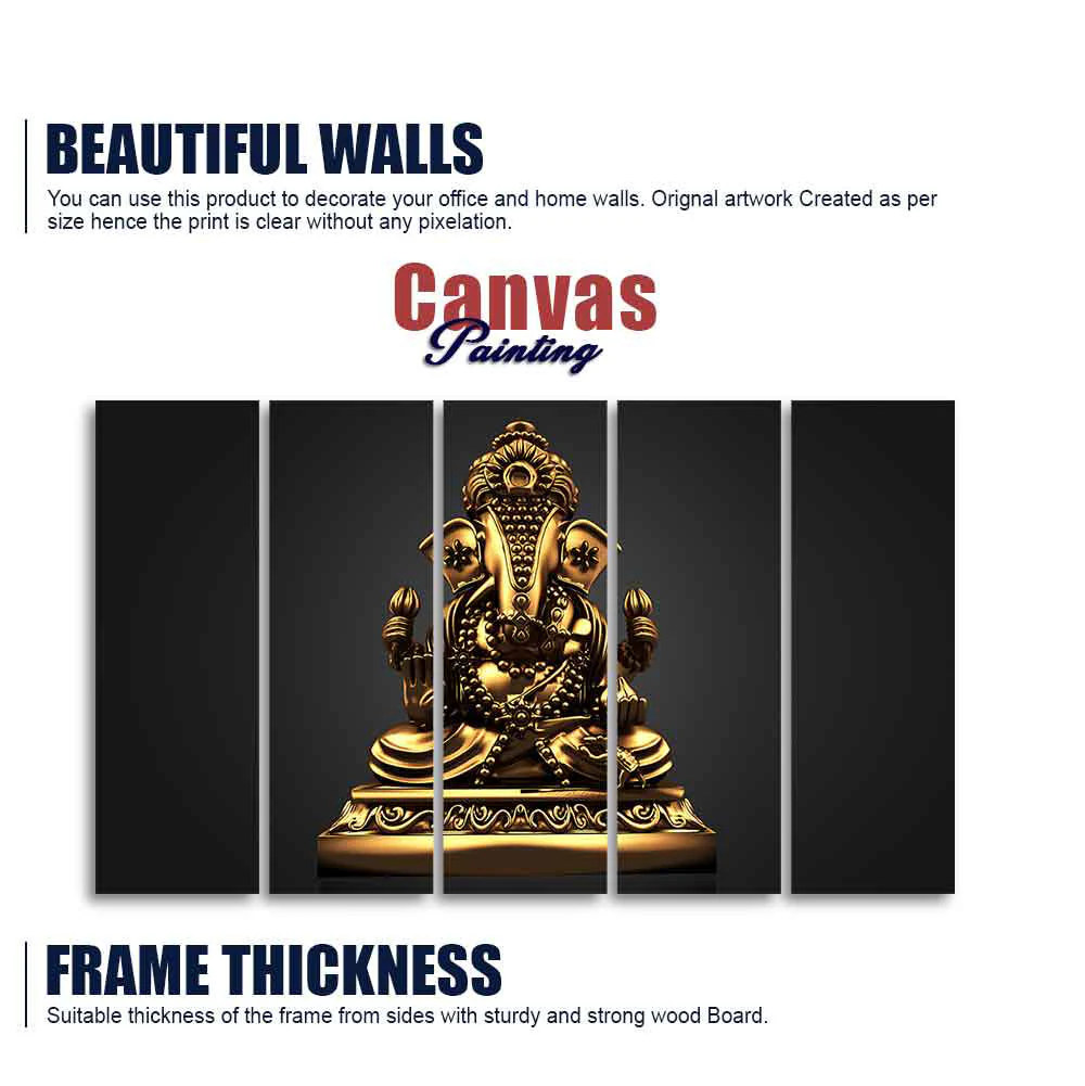 Golden Statue of Lord Ganesha Wall Painting of Five Pieces - Image 5