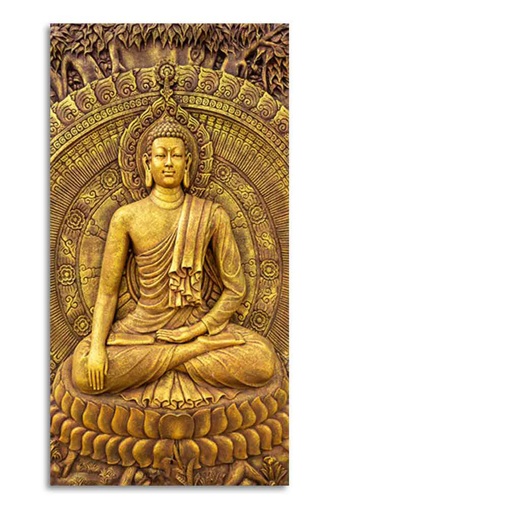 Golden Statue of Lord Gautam Buddha Canvas Wall Painting - Image 6
