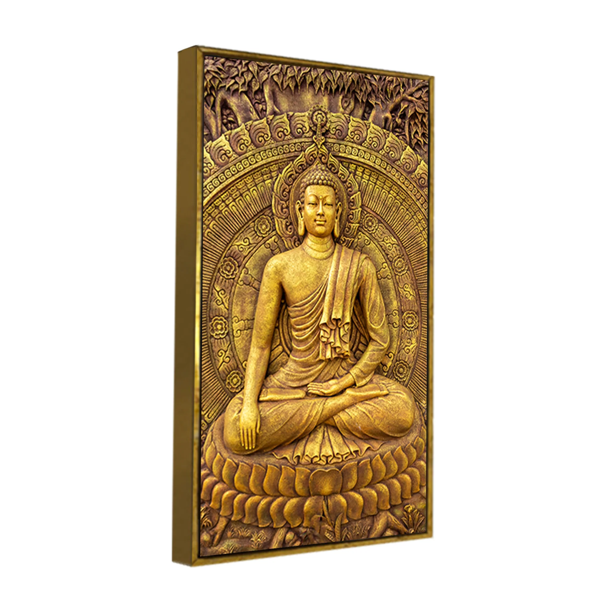 Golden Statue of Lord Gautam Buddha Canvas Wall Painting - Image 7