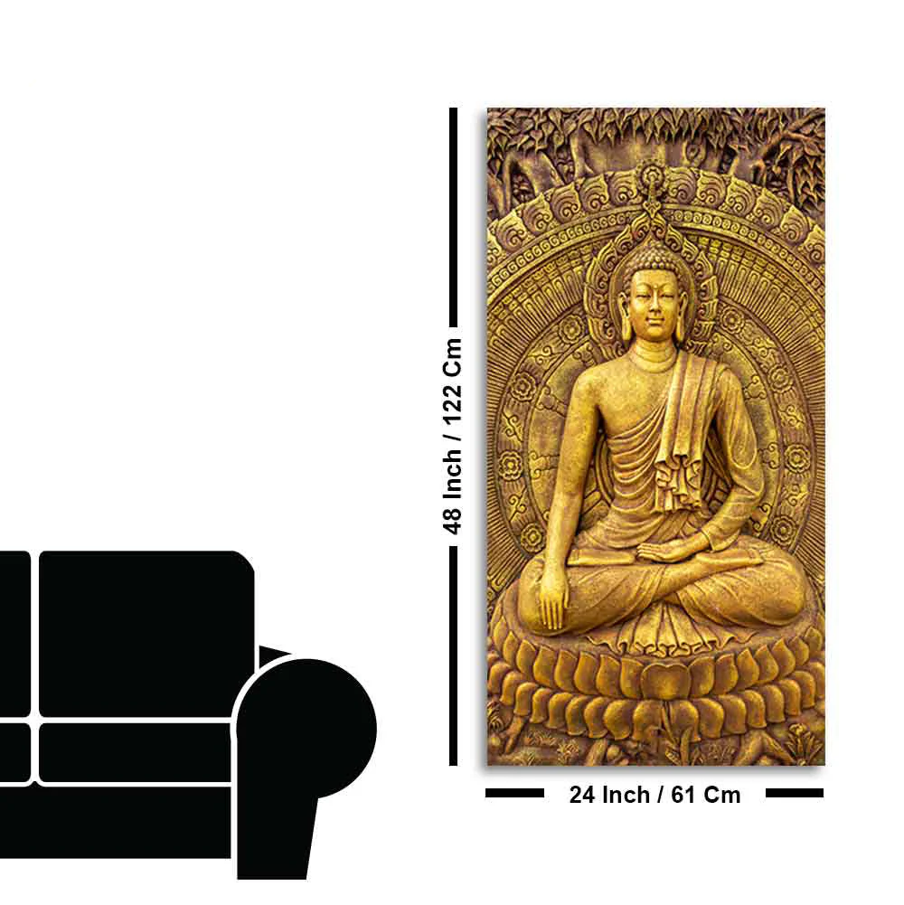 Golden Statue of Lord Gautam Buddha Canvas Wall Painting - Image 9