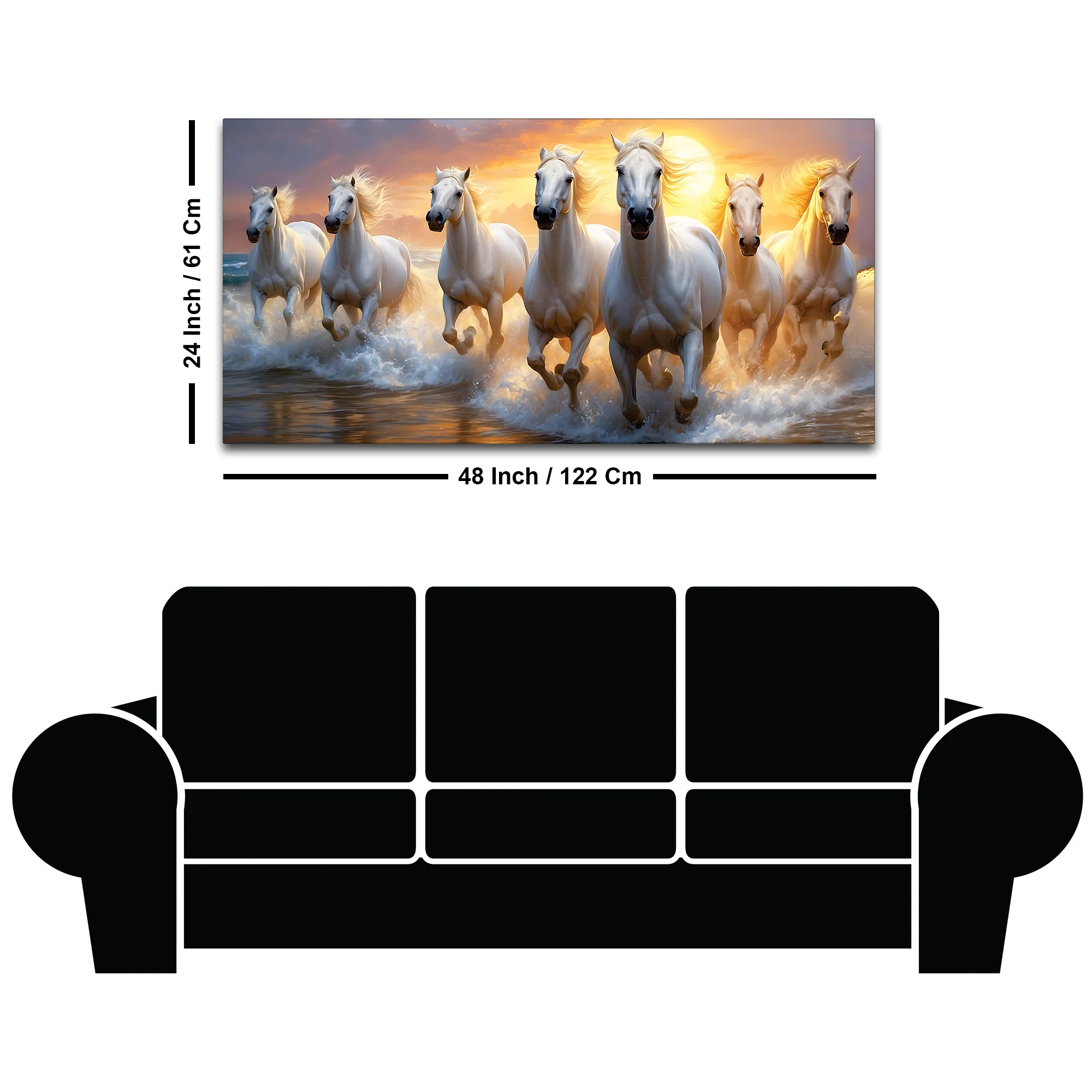 Golden Sunset Running White Horses Canvas wall Painting - Image 8