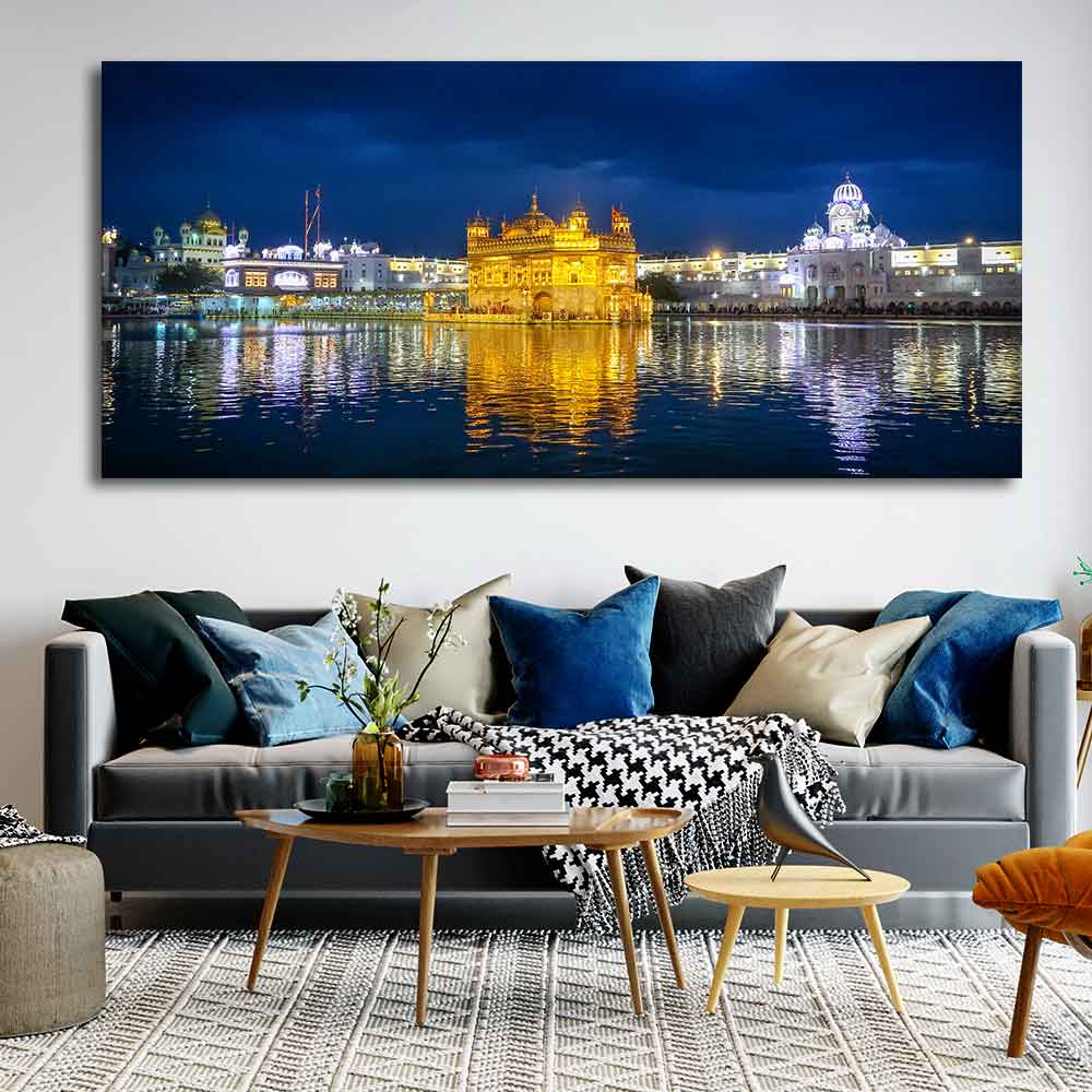 Golden Temple in Evening Large Canvas Wall Painting - Image 4