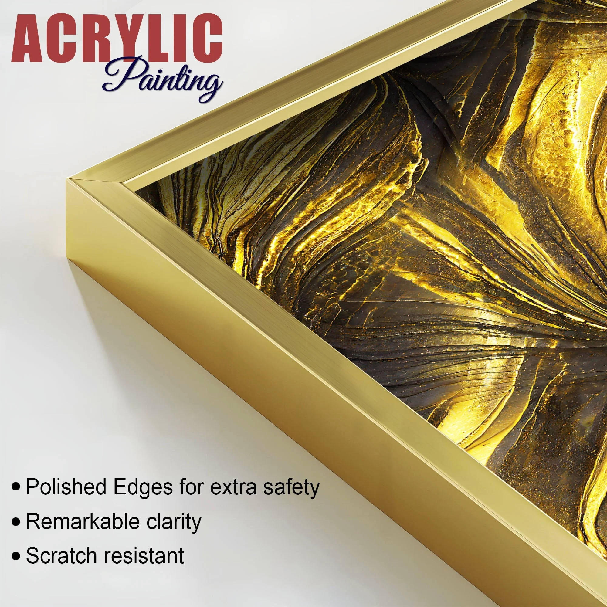 Golden Texture Acrylic Floating Wall Painting Set of 2 - Image 4