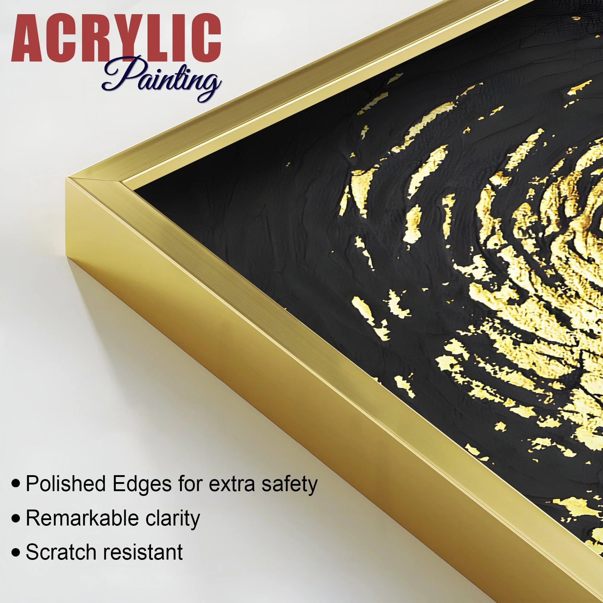 Golden Textured Acrylic Floating Wall Painting Set of 2 - Image 4