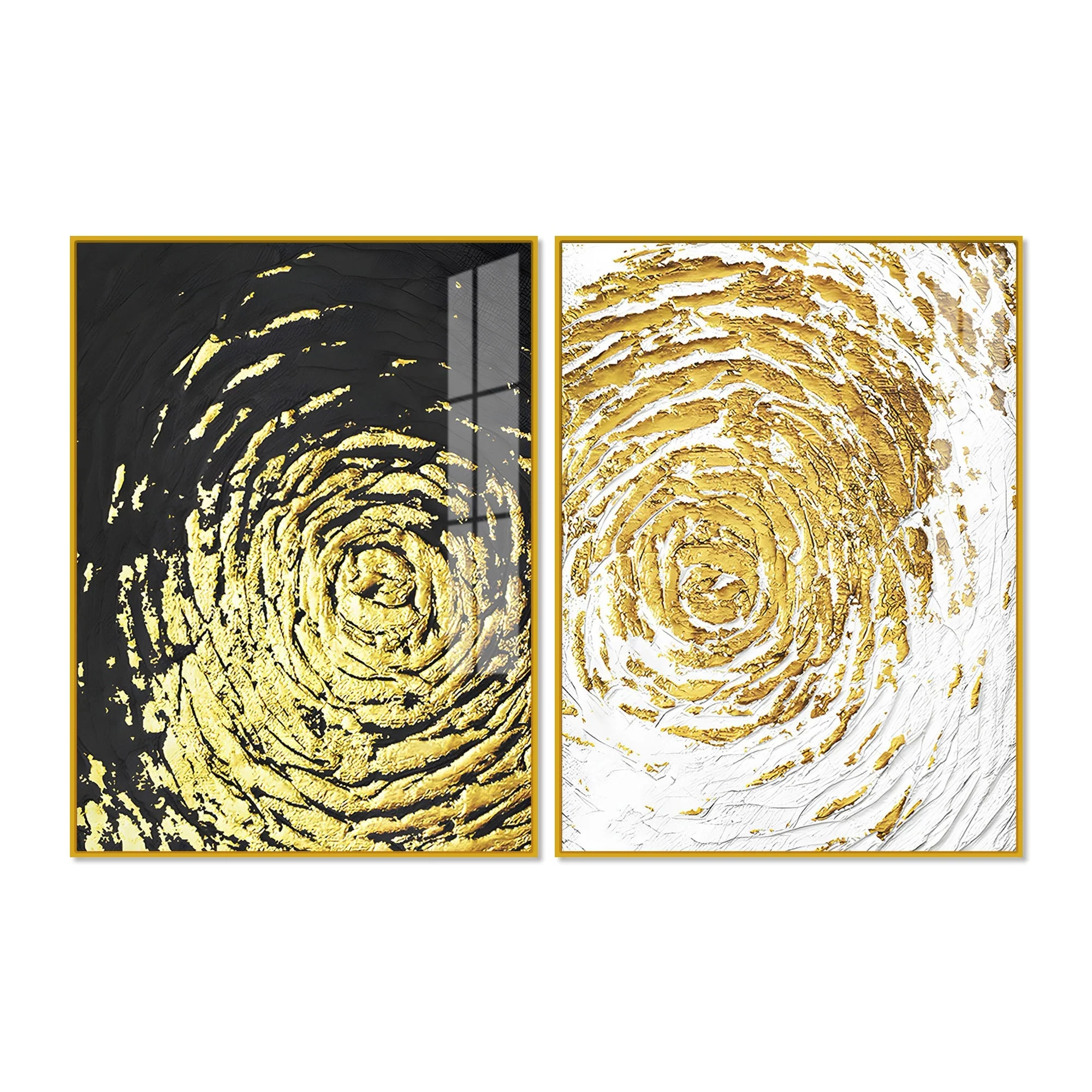 Golden Textured Acrylic Floating Wall Painting Set of 2 - Image 5
