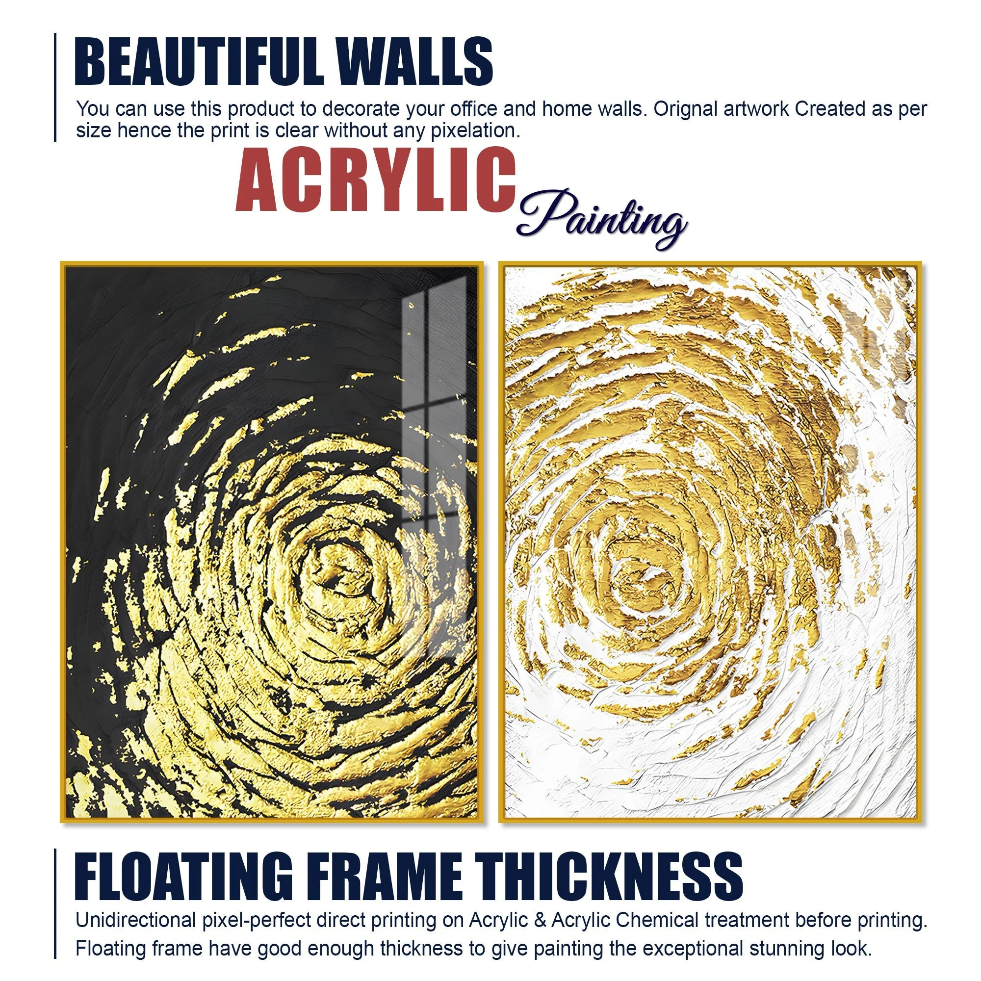 Golden Textured Acrylic Floating Wall Painting Set of 2 - Image 6