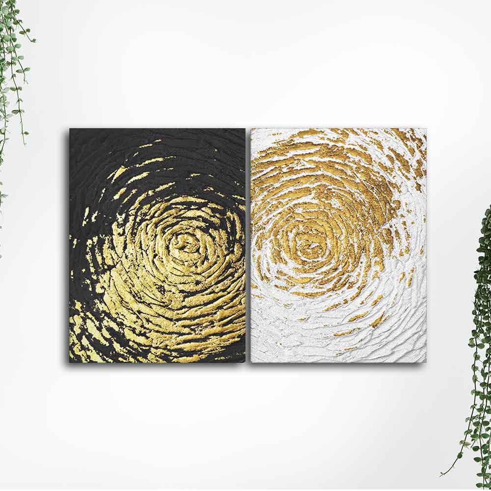 Golden Textured Canvas Wall Painting of Two Pieces - Image 4