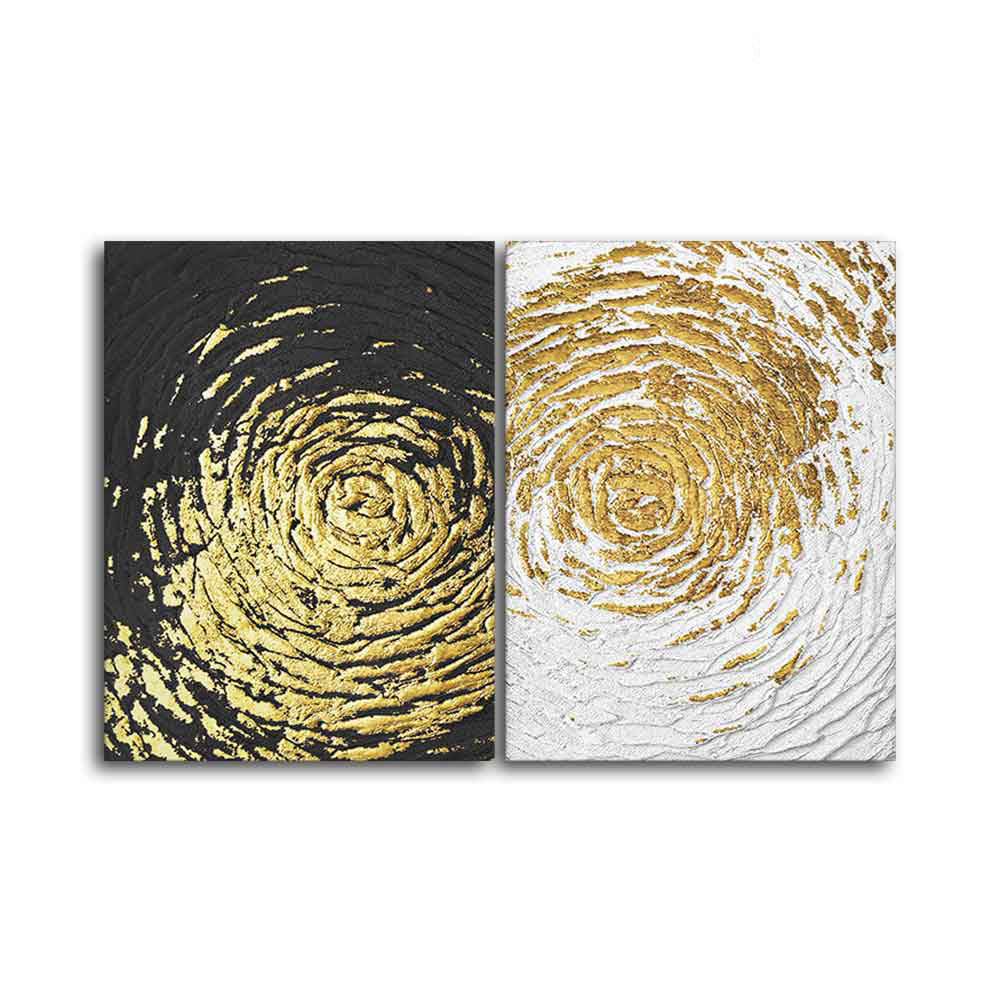 Golden Textured Canvas Wall Painting of Two Pieces - Image 5