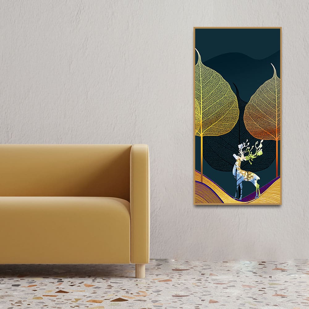 Golden Textured Leaves Canvas Wall Painting - Image 3
