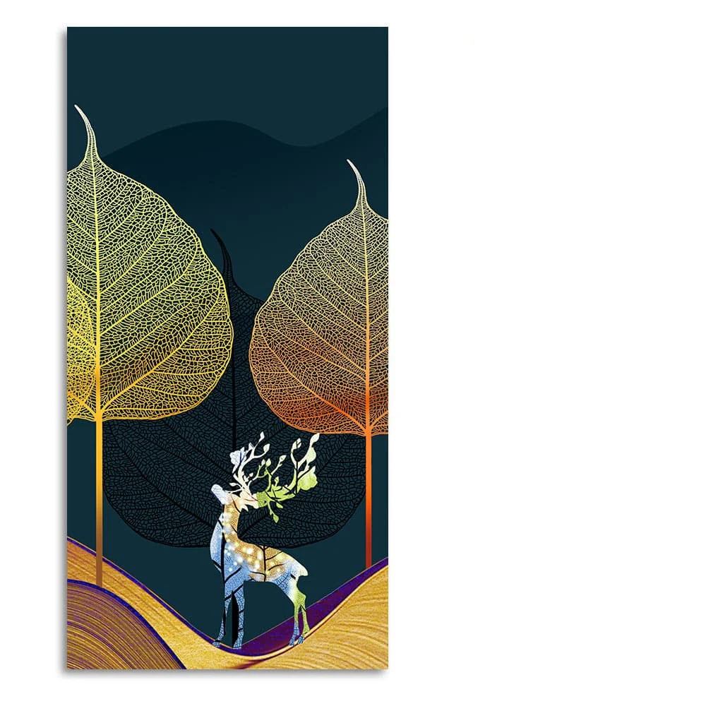 Golden Textured Leaves Canvas Wall Painting - Image 4