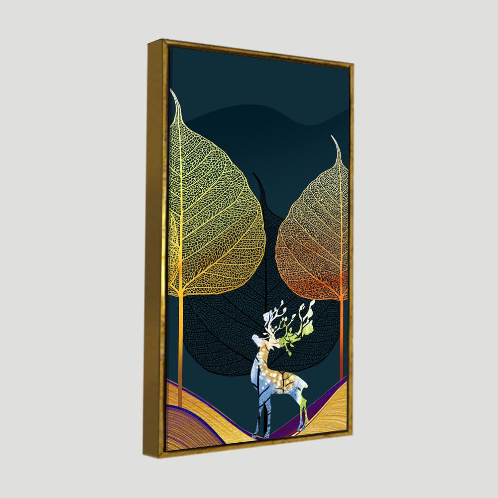 Golden Textured Leaves Canvas Wall Painting - Image 5