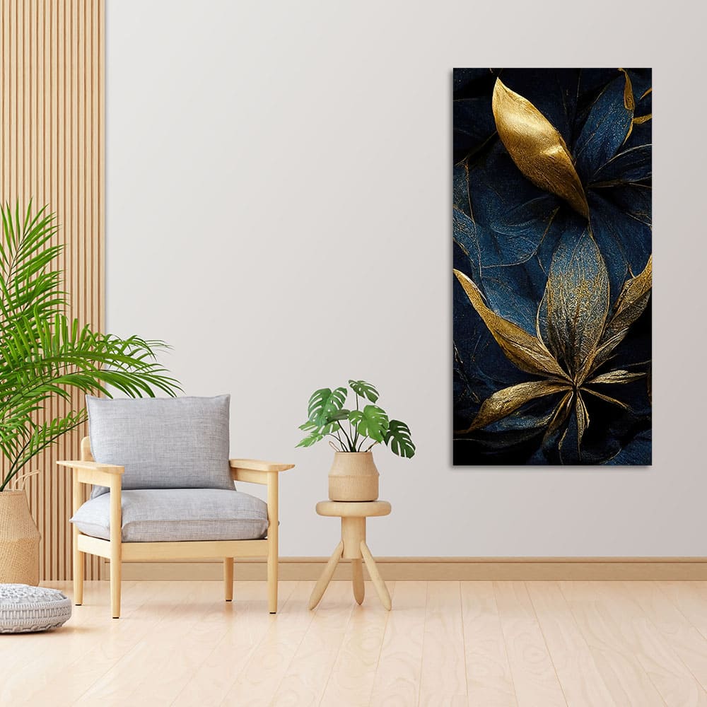 Golden Textured Tropical leaves Canvas Wall Painting - Image 2