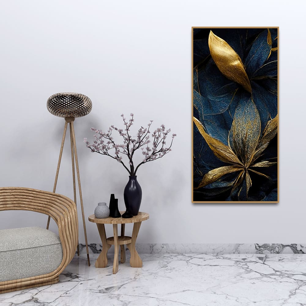 Golden Textured Tropical leaves Canvas Wall Painting - Image 3
