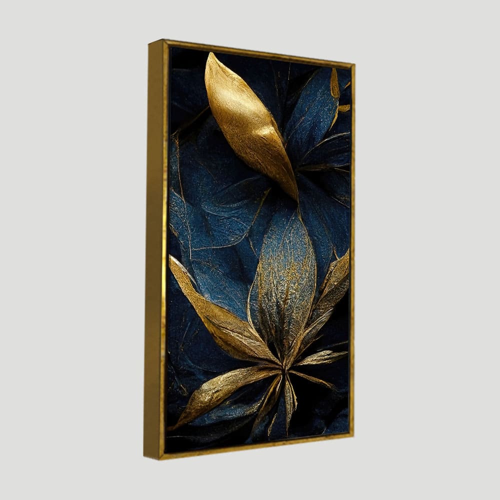 Golden Textured Tropical leaves Canvas Wall Painting - Image 5