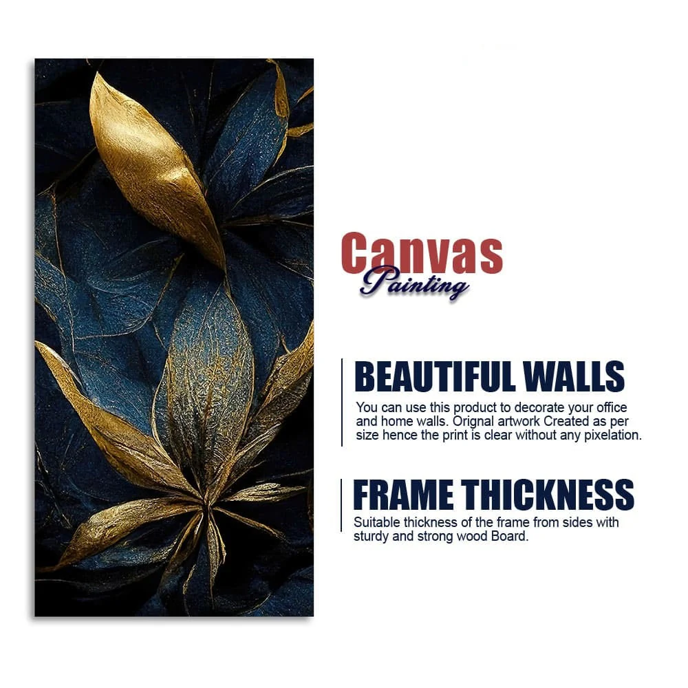 Golden Textured Tropical leaves Canvas Wall Painting - Image 6