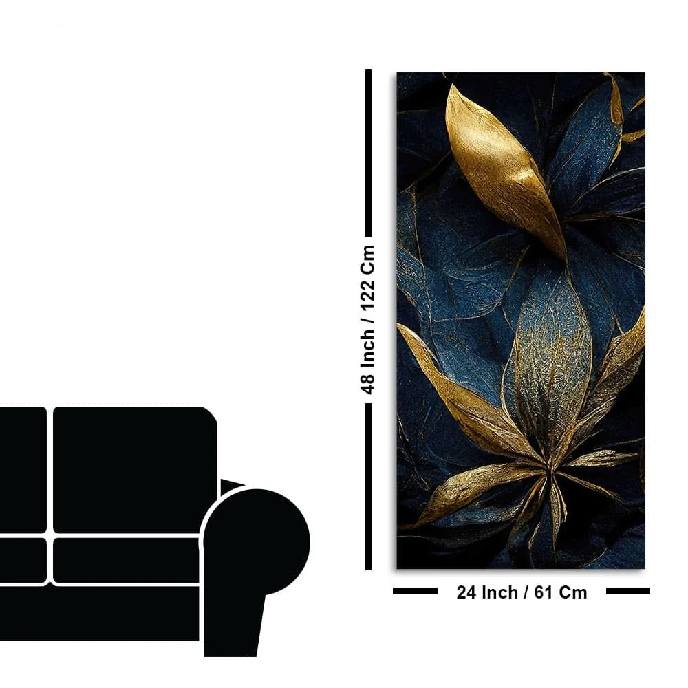 Golden Textured Tropical leaves Canvas Wall Painting - Image 7