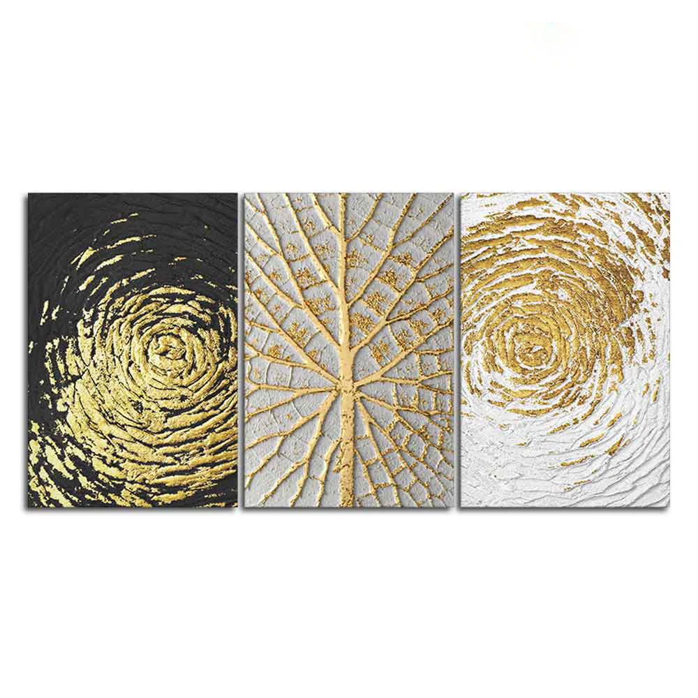 Golden Textured Wall Painting of 3 Pieces - Image 4