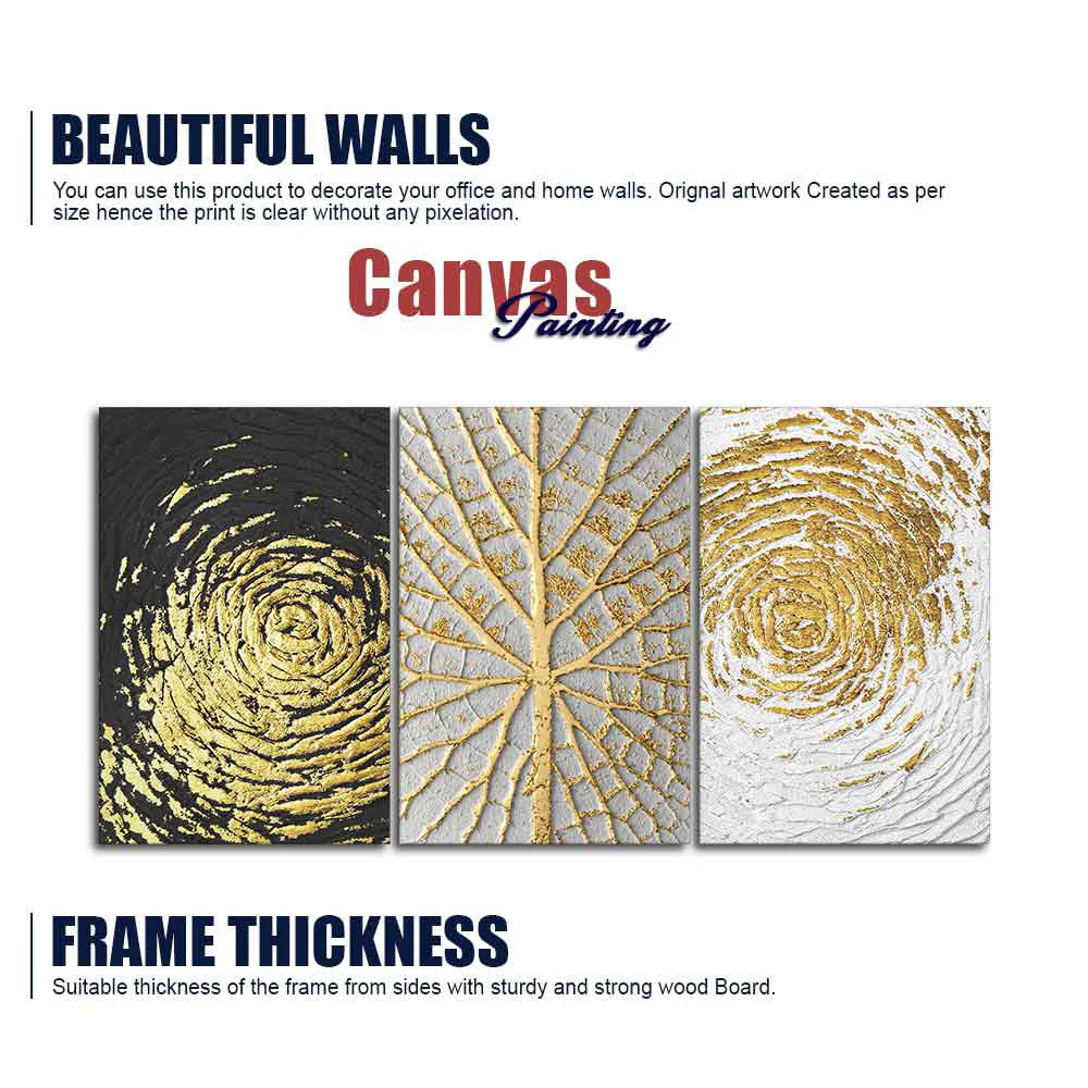 Golden Textured Wall Painting of 3 Pieces - Image 6