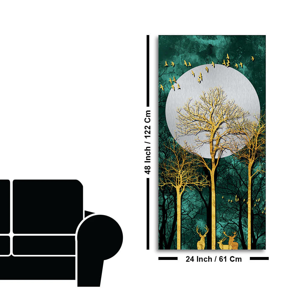 Golden Tree with Moon and Flying Birds Premium Canvas Wall Painting - Image 7