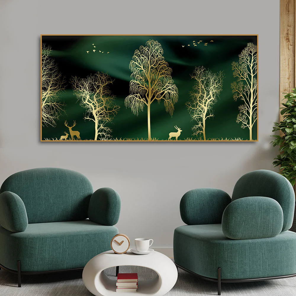 Golden Trees and Deer Modern Art Premium Wall Painting - Image 3