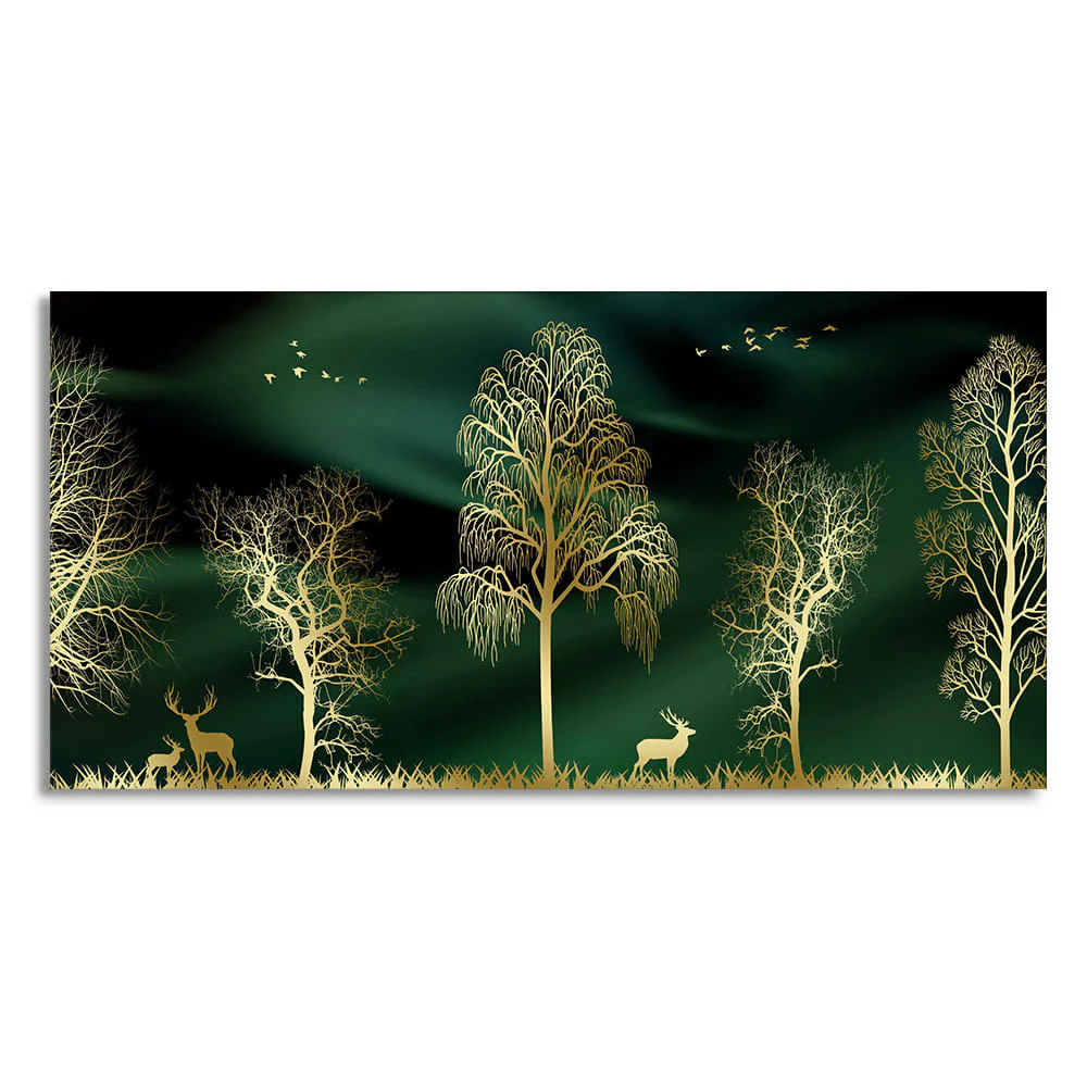 Golden Trees and Deer Modern Art Premium Wall Painting - Image 4