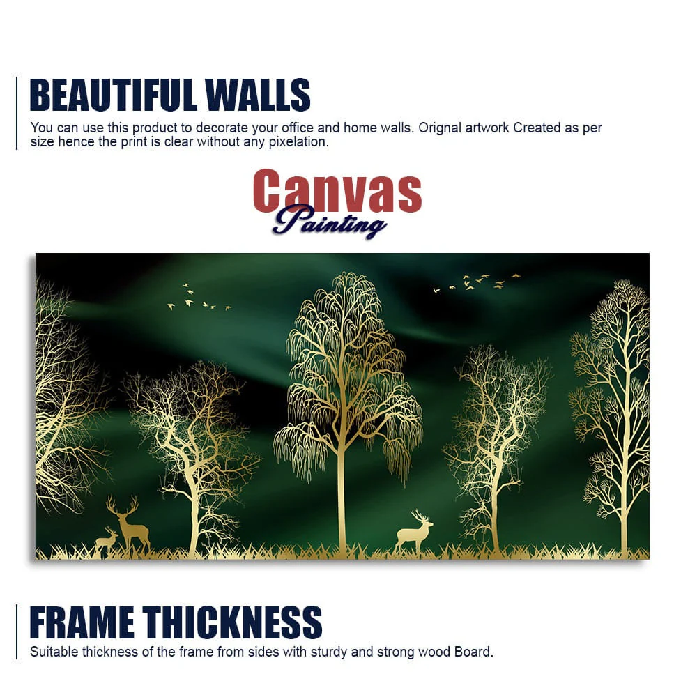 Golden Trees and Deer Modern Art Premium Wall Painting - Image 6