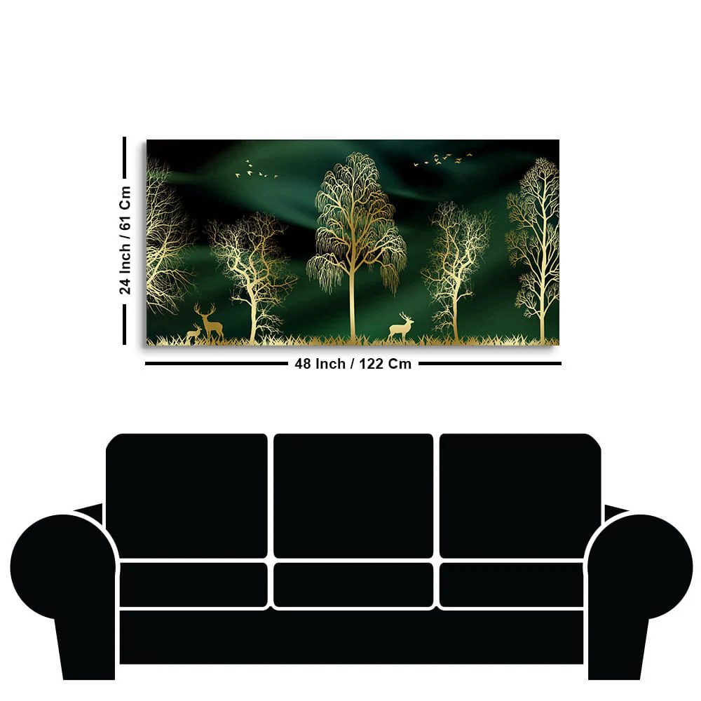 Golden Trees and Deer Modern Art Premium Wall Painting - Image 7