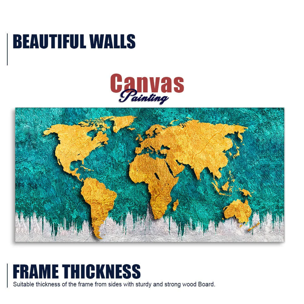 Golden World Map Canvas Wall Painting - Image 6