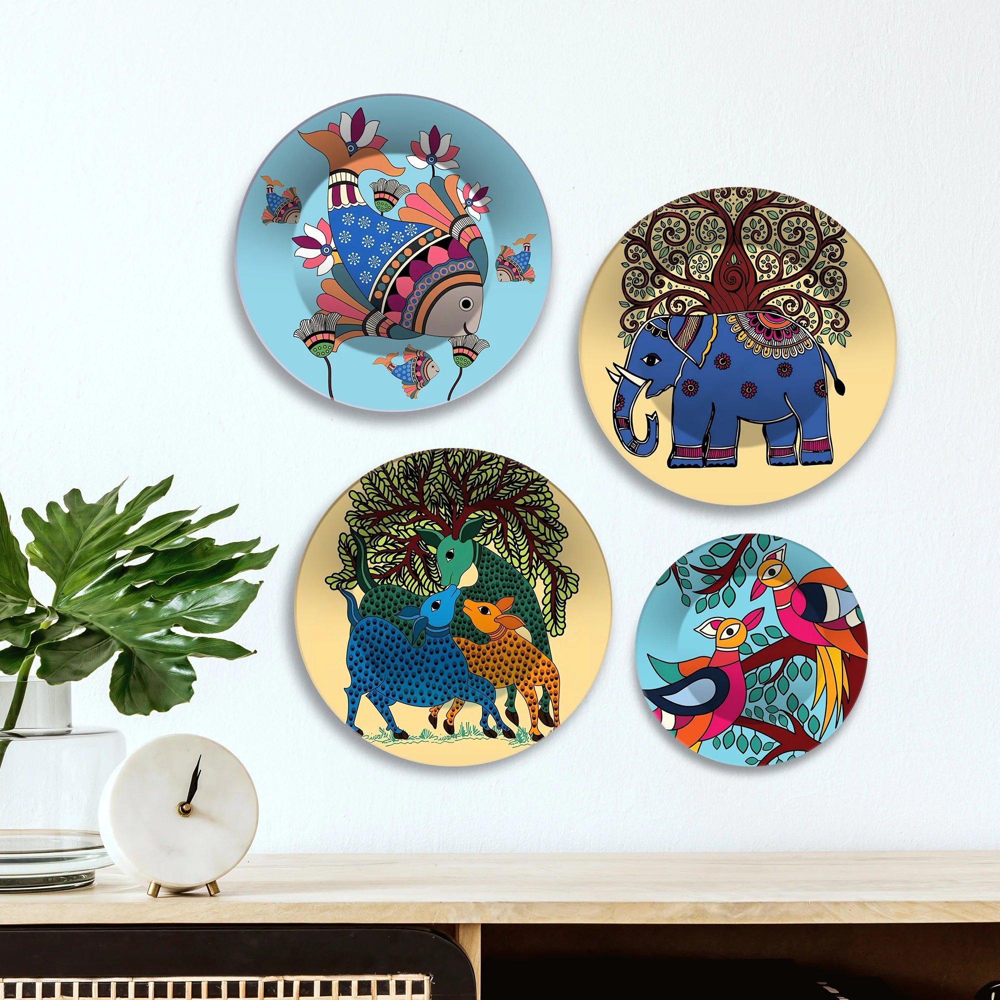 Gond Art Inspired Animal Tales Premium Wall Plates Painting Set of Four - Image 3