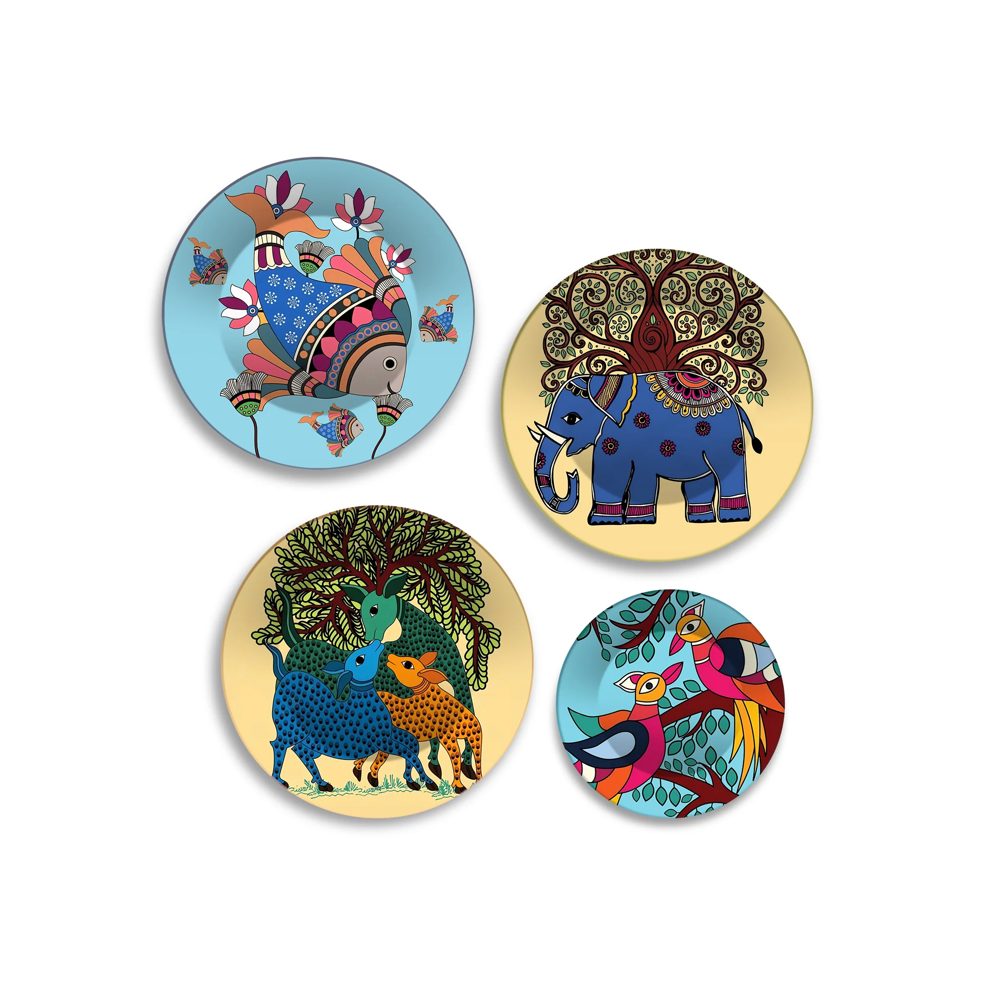 Gond Art Inspired Animal Tales Premium Wall Plates Painting Set of Four - Image 4