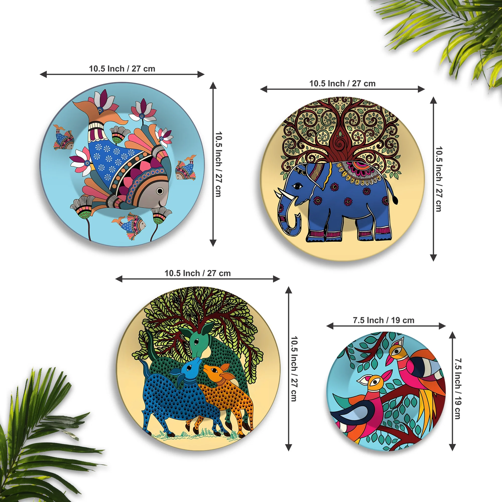 Gond Art Inspired Animal Tales Premium Wall Plates Painting Set of Four - Image 6