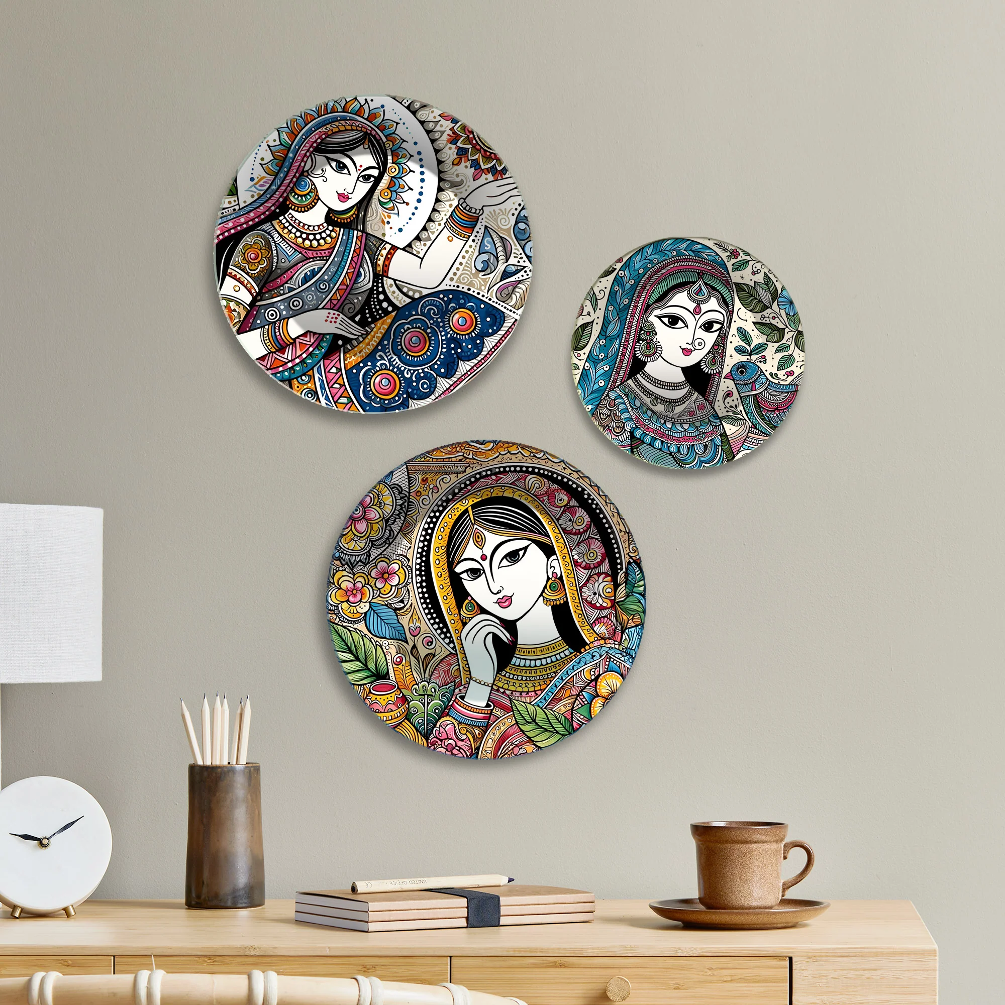 Grace & Glory Folk Art Premium Wall Plates Painting Set of 3 - Image 2