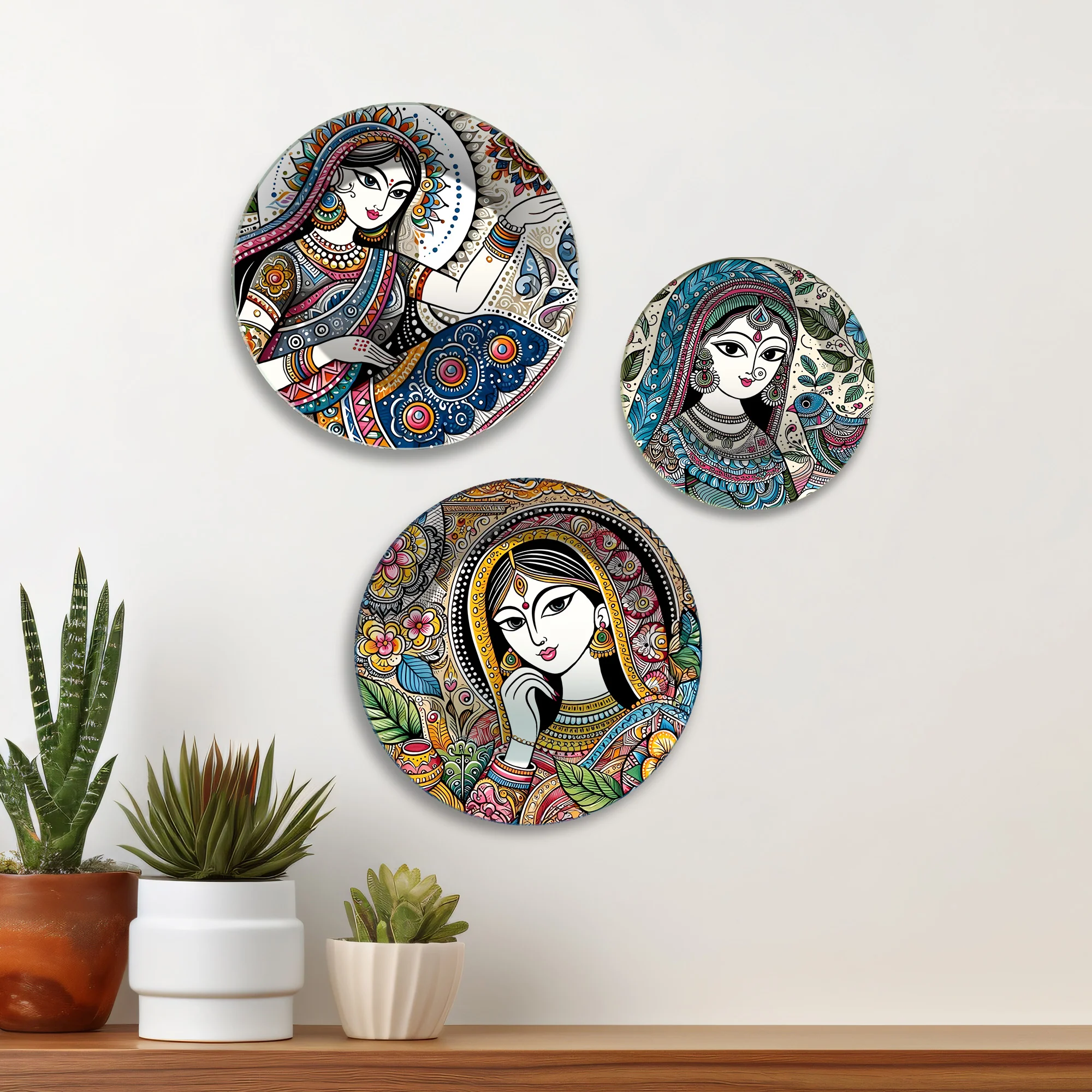 Grace & Glory Folk Art Premium Wall Plates Painting Set of 3 - Image 3
