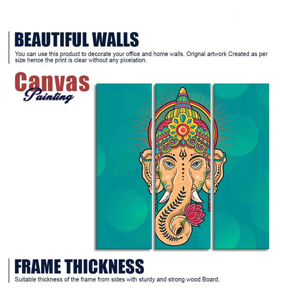 Green Lord Ganesha Wall Painting Set of Three - Image 6