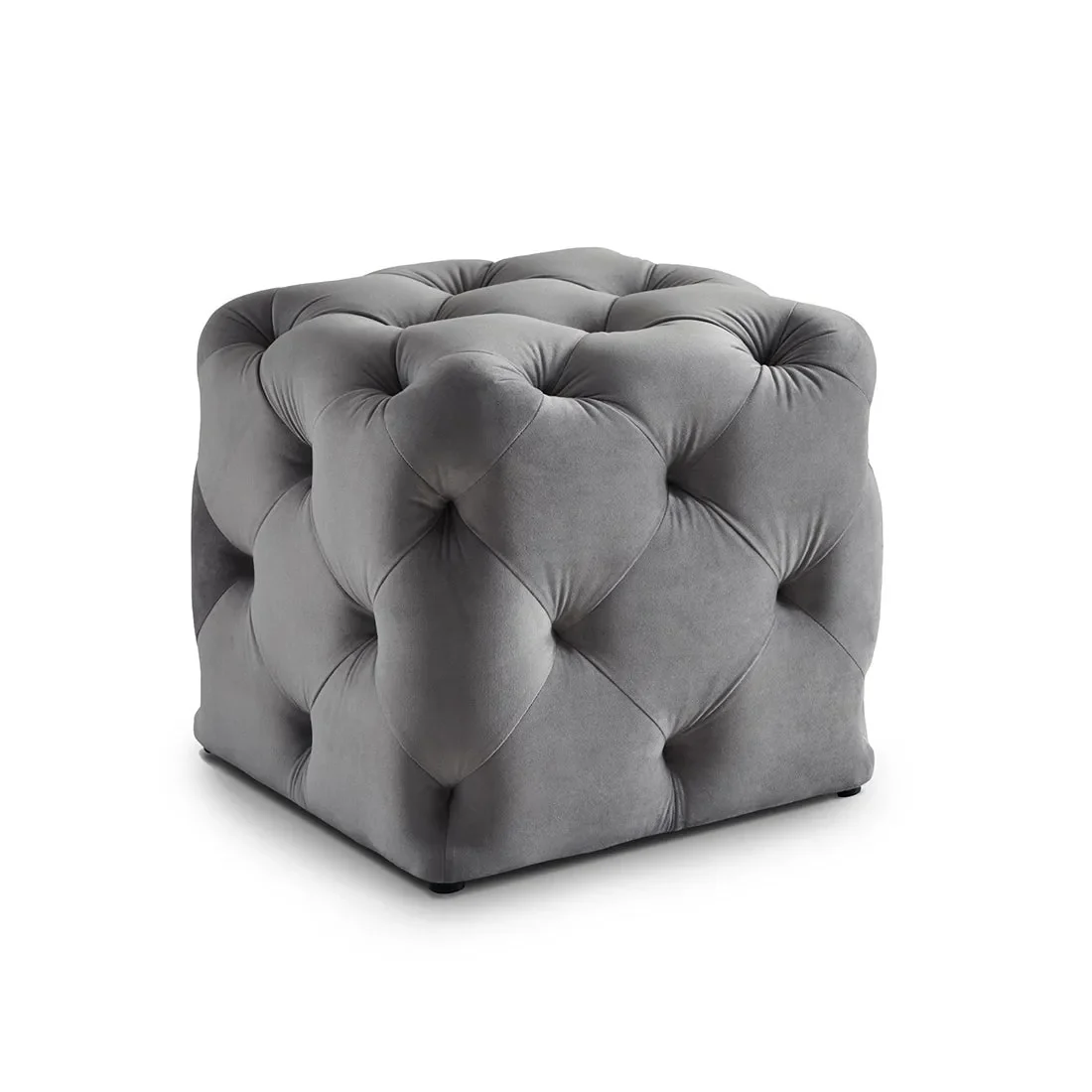 Grey Square Shaped Artistic Design Tufted Velvet Ottoman - Image 2
