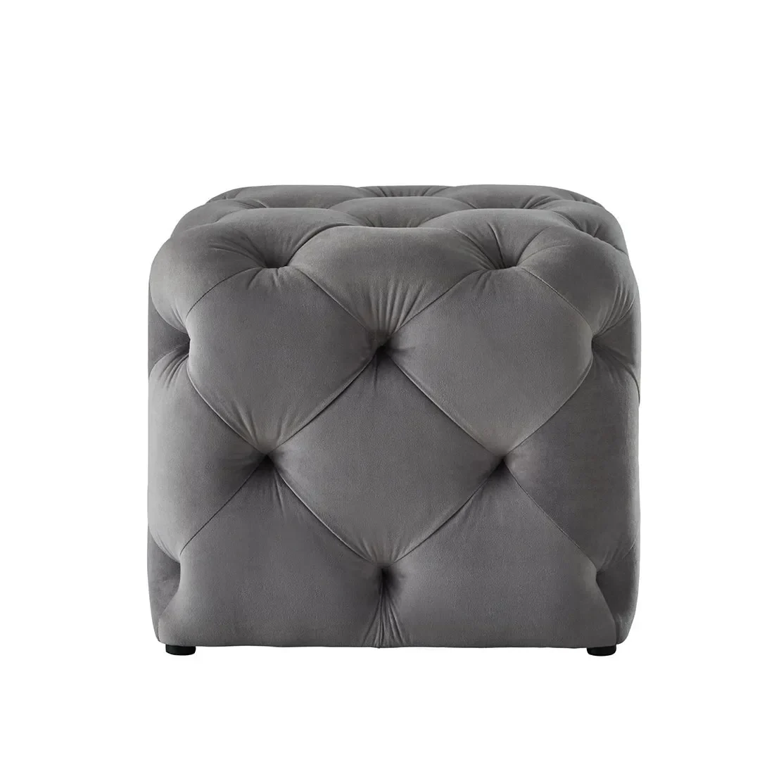 Grey Square Shaped Artistic Design Tufted Velvet Ottoman - Image 3