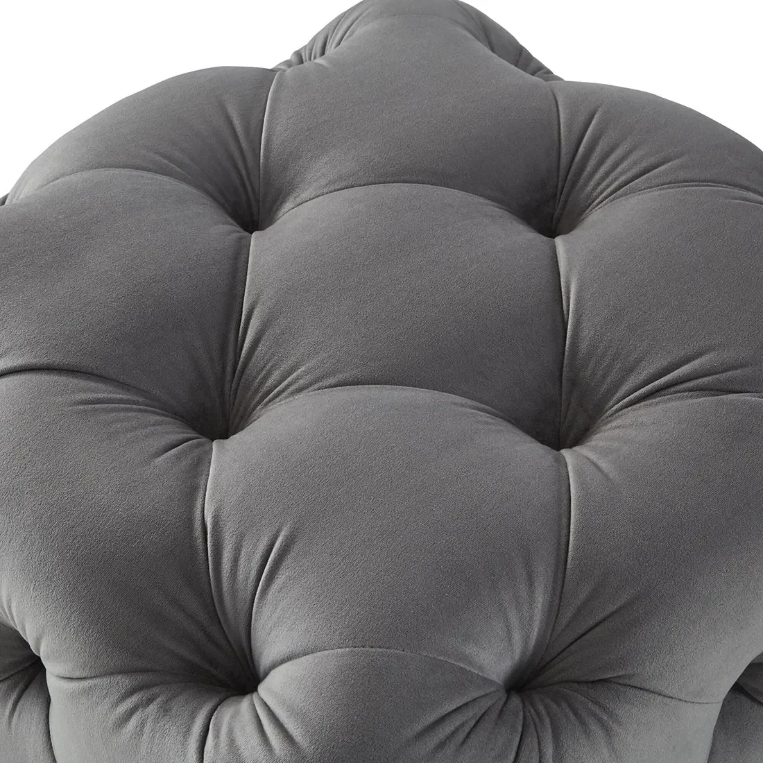 Grey Square Shaped Artistic Design Tufted Velvet Ottoman - Image 4