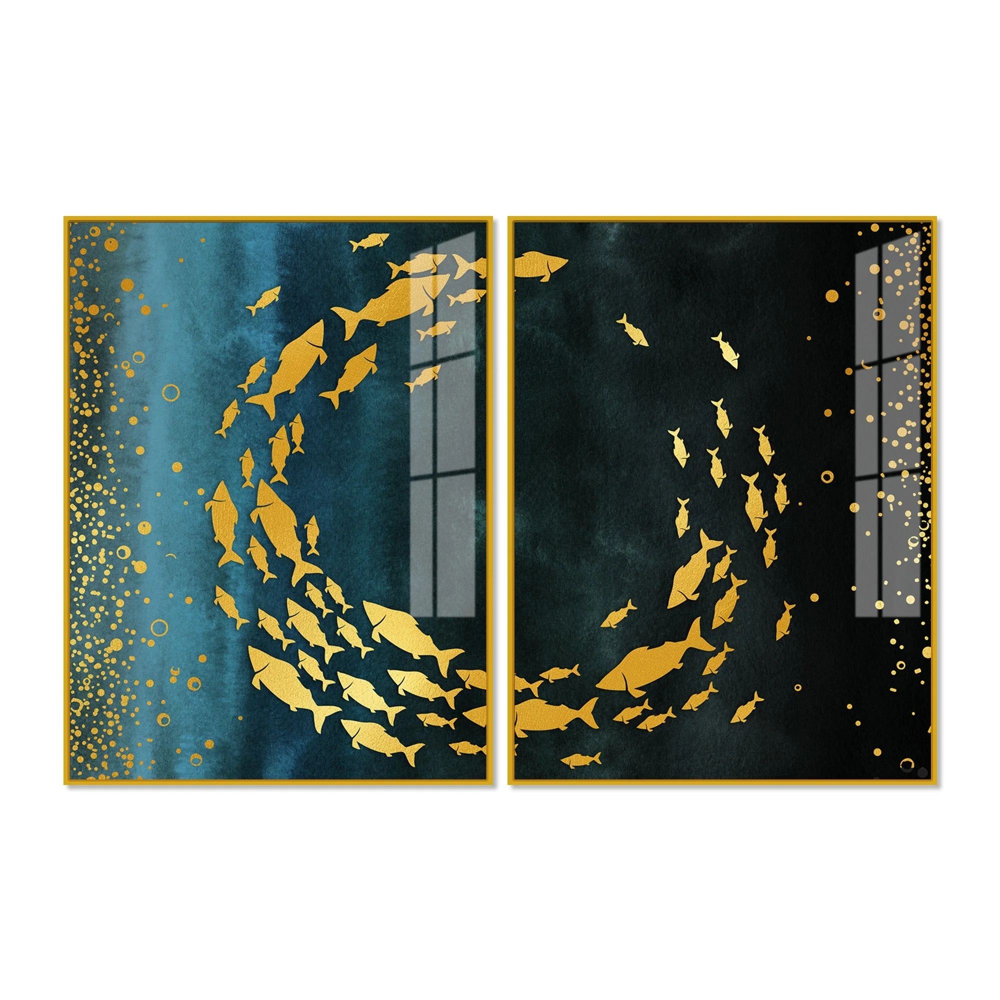 Group of Golden Fishes Acrylic Floating Wall Painting Set of 2 - Image 5