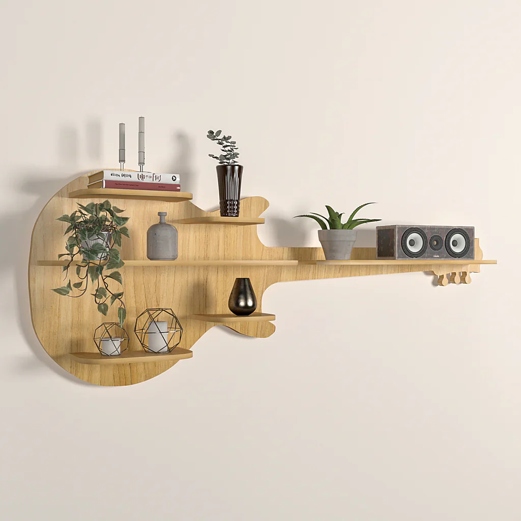 Guitar Backlit Designer Wooden Wall Shelf / Book Shelf / Night Light, Oak Finish - Image 4