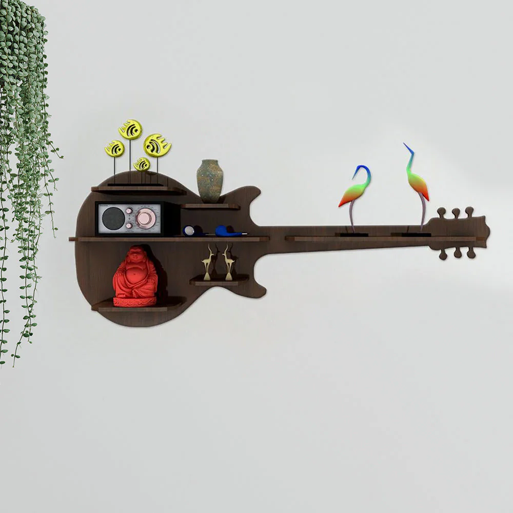 Guitar Backlit Designer Wooden Wall Shelf / Book Shelf / Night Light, Walnut Finish - Image 4