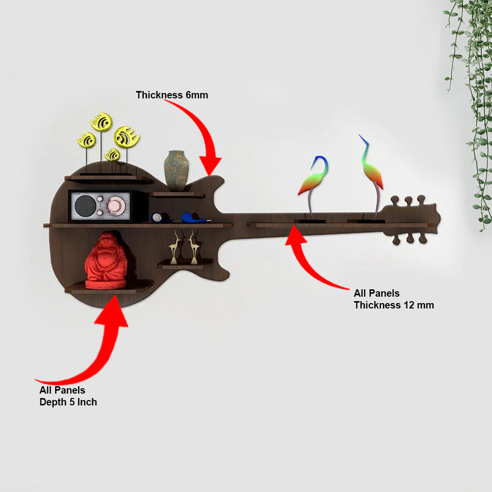 Guitar Backlit Designer Wooden Wall Shelf / Book Shelf / Night Light, Walnut Finish - Image 5