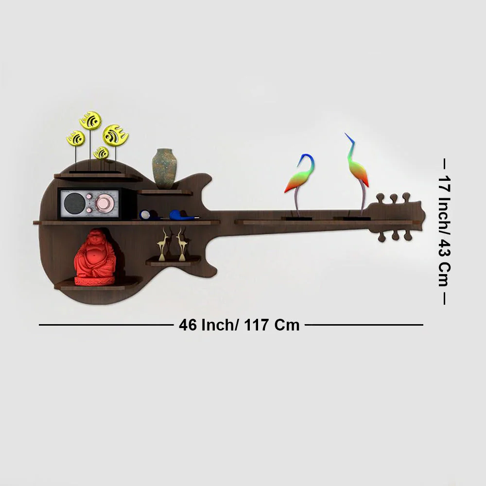Guitar Backlit Designer Wooden Wall Shelf / Book Shelf / Night Light, Walnut Finish - Image 6