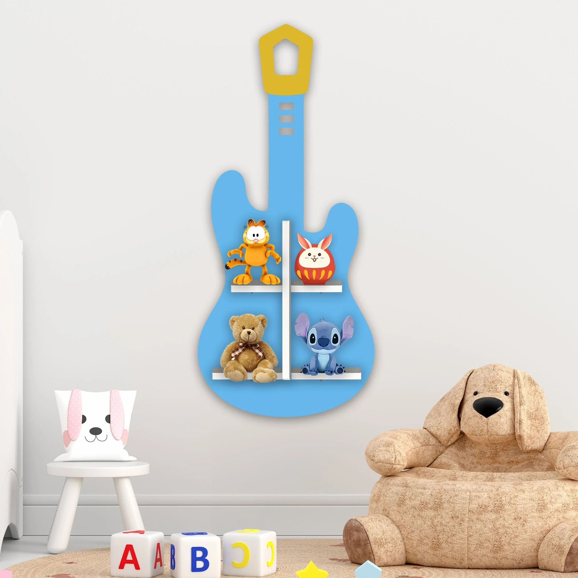 Guitar Shape Wooden Wall Shelf LED Light Wall Shelf for Kids - Image 3