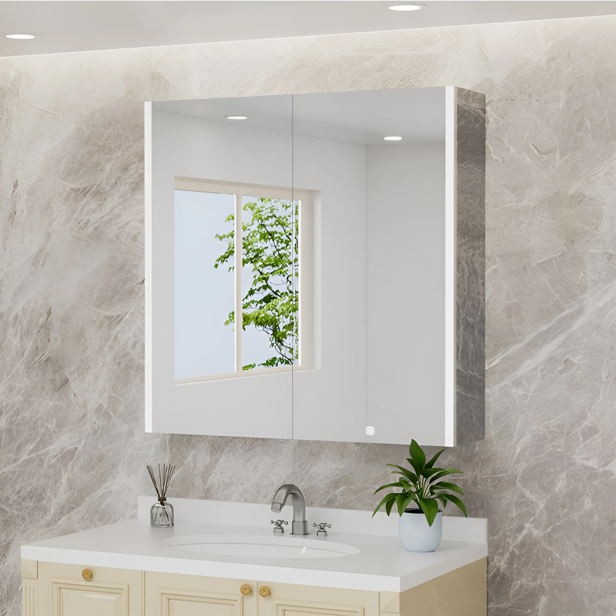 HaloLine Ambient Side Glow LED Mirror with Storage Cabinet - Image 3